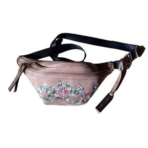 Massini Tan Faux Leather Fanny Pack w/ Floral Embroidery